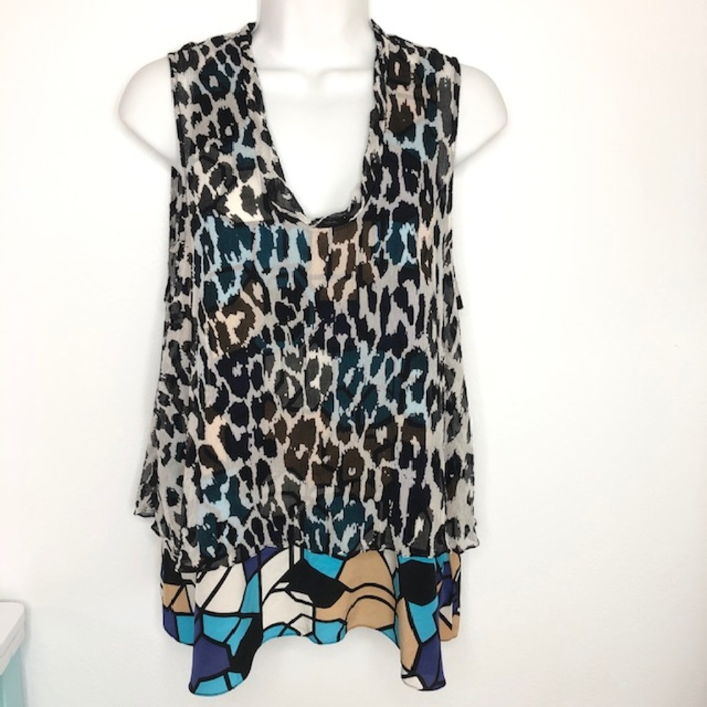 2 for $10 🛍️ Tracy Reese 100% Silk Animal/Geo Print Top P